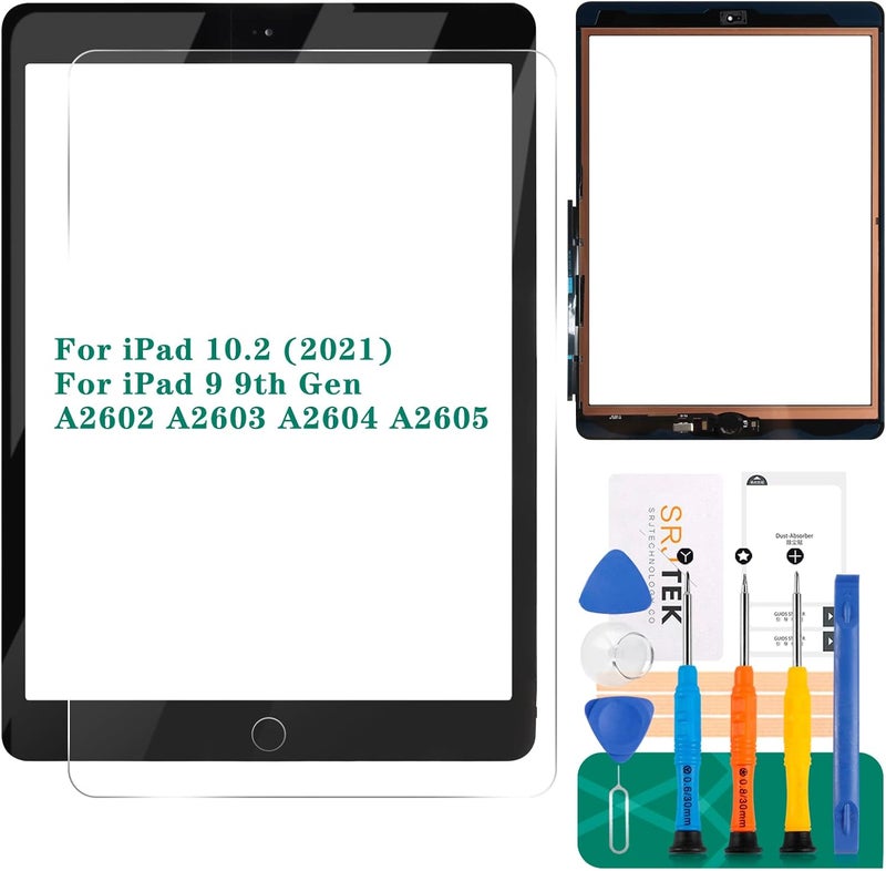 SRJTEK for iPad 9th Gen Generation Touch Screen for iPad 9 A2602 Screen Replacement for iPad 10.2 2021 Digitizer A2603 A2604 A2605 Glass Sensor Panel (with Home Button) (Black) - Image 1
